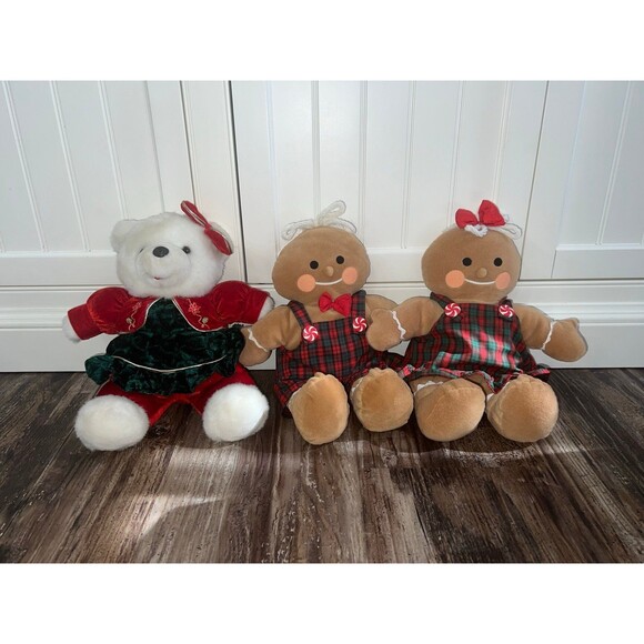 Gingerbread Friends Plush Pair Boy & Girl 13" Gibson Greetings 1994 lot of 3 - Picture 3 of 6